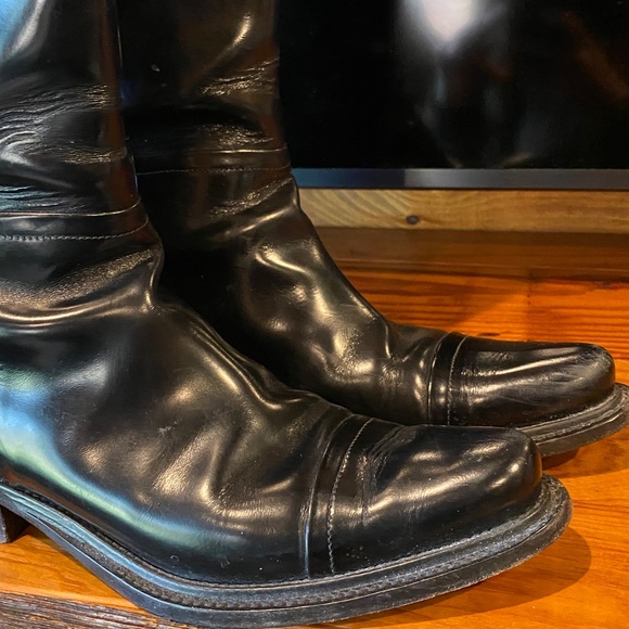 PRADA Vintage Black Cowboy/ Riding Leather Boot Women Size 37 Preowned Beautiful - Picture 8 of 9